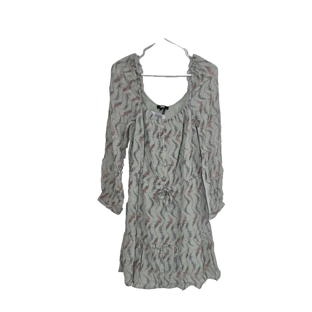 PAIGE Dress Womens 10 Dusty Sage Multi Floral Boho Long Sleeve Tie Waist Mini